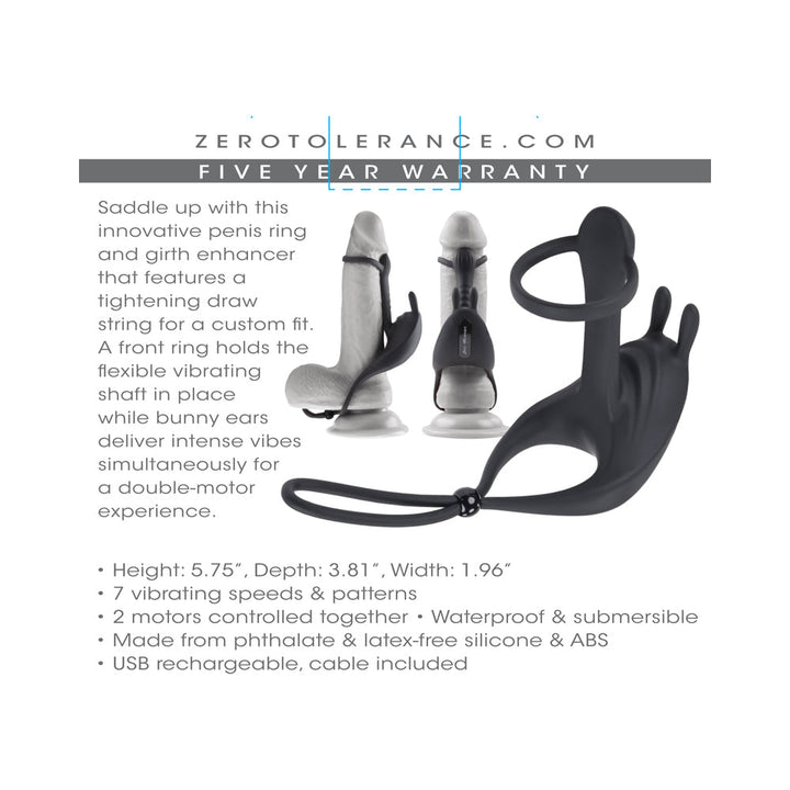 Zero Tolerance Saddle Up Rechargeable Vibrating C-Ring & Girth Enhancer Silicone Black - Headshop.com