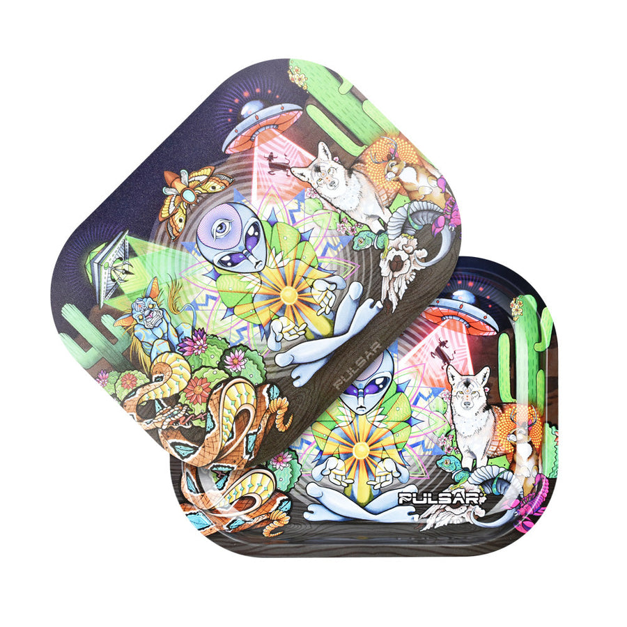 Pulsar Mini Metal Rolling Tray w/ Lid - Psychedelic Desert / 7"x5.5" - Headshop.com