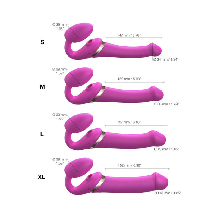Strap-On-Me Rechargeable Remote-Controlled Multi Orgasm Bendable Strap-On Fuchsia M - Headshop.com