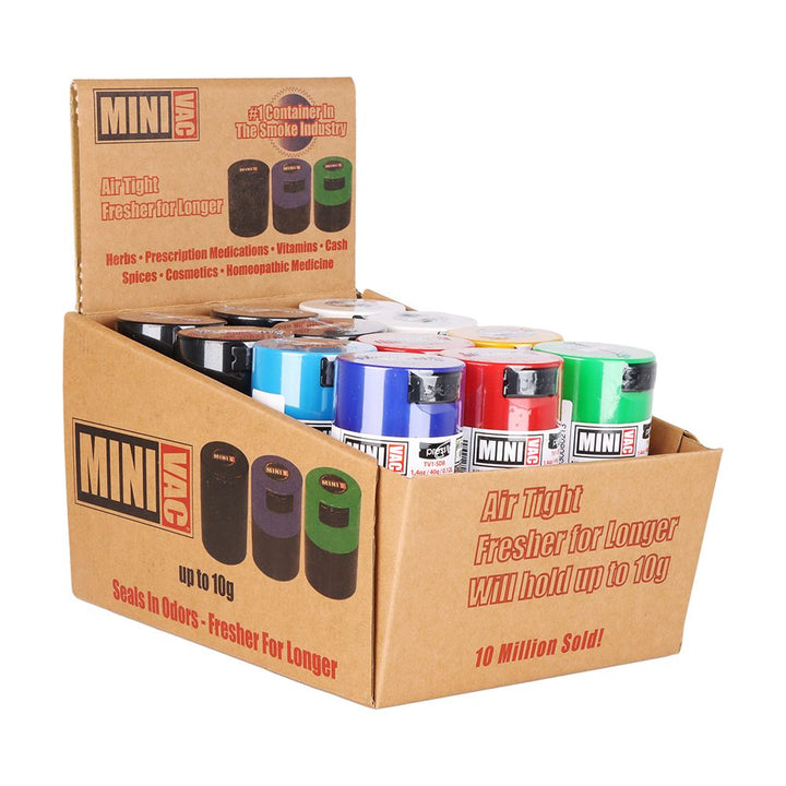 24CT DISPLAY - Minivac Smell Proof Container - 2.9" / Assorted Colors - Headshop.com