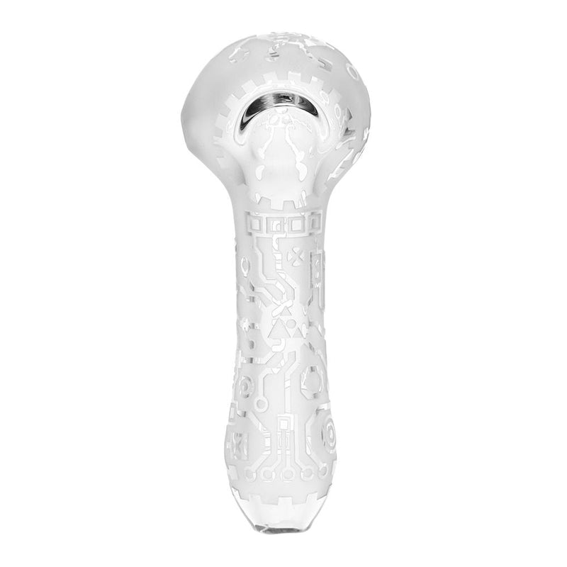 Milkyway Circuitboard Etched Glass Spoon Pipe - 4.25" / Clear