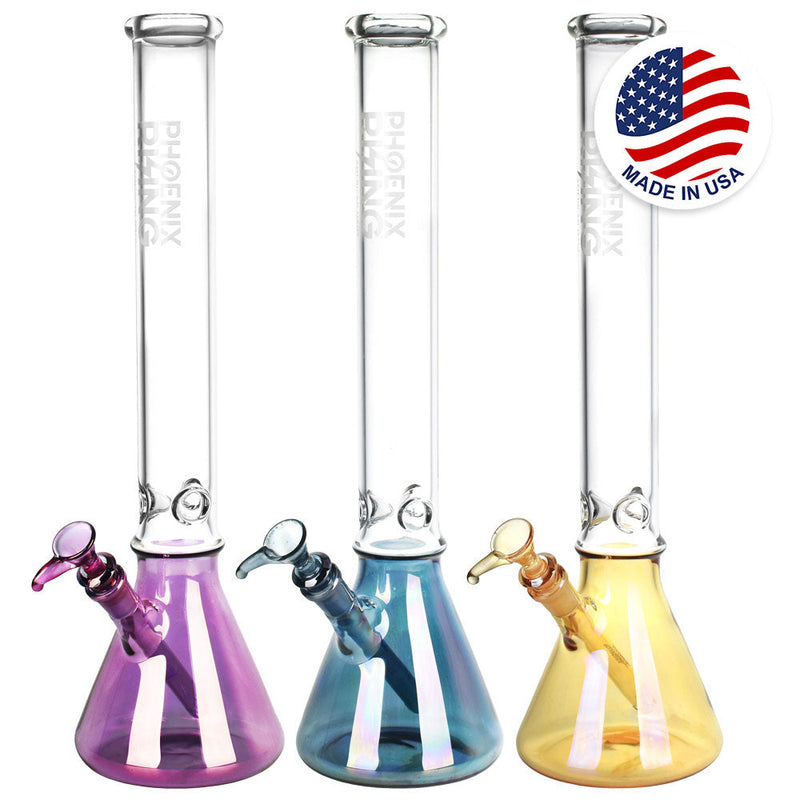 Phoenix Rising Metallic Bottom Beaker Water Pipe-18"/14mm F/ Colors Vary - Headshop.com