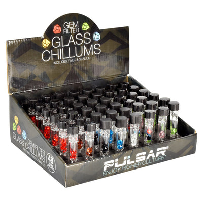 Pulsar Gem Filter Glass Chillum w Lid -2.75"/Asst - 48PC DISP - Headshop.com