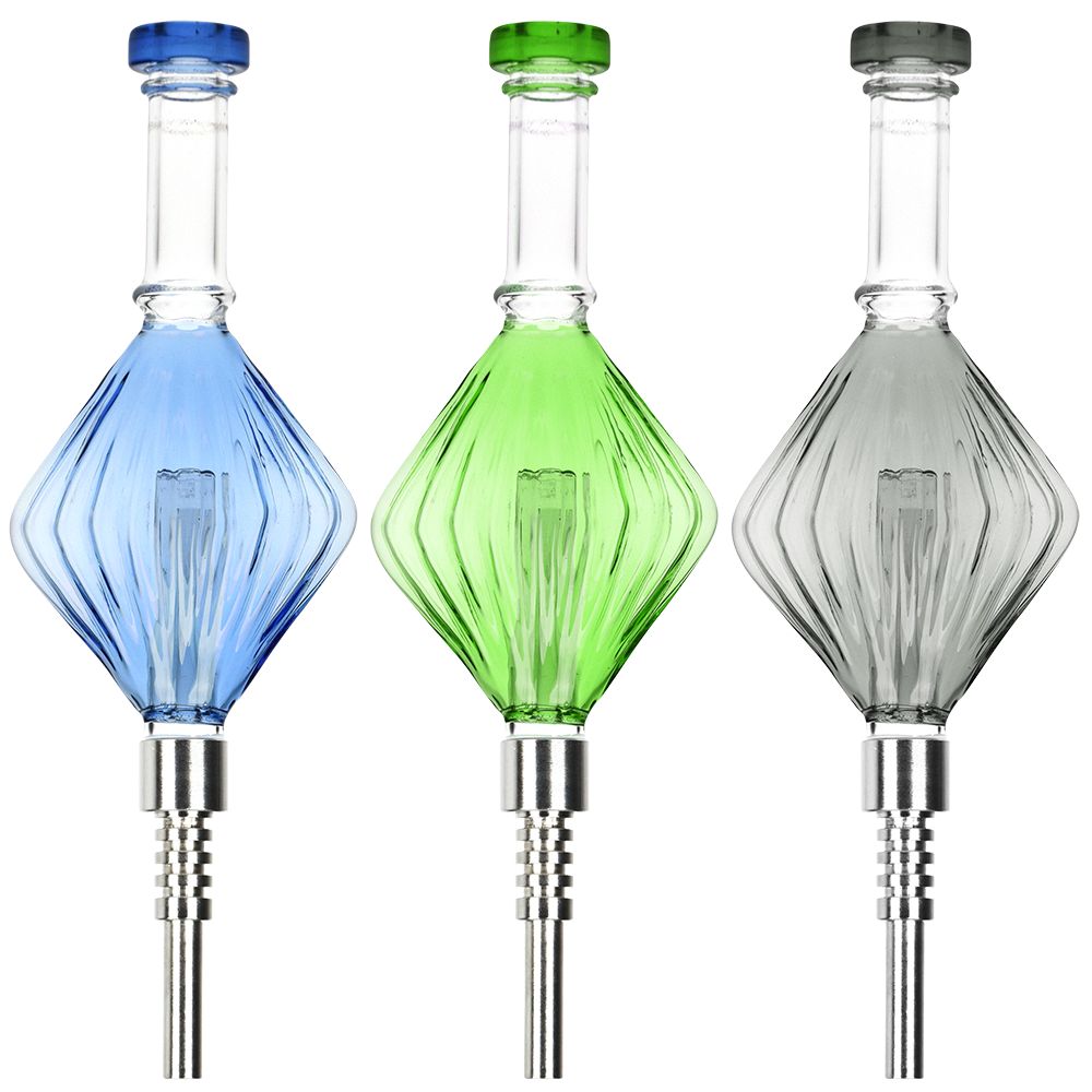 Retro Art Deco Diamond Bubbler Glass Dab Straw - 8.25 - Headshop.com