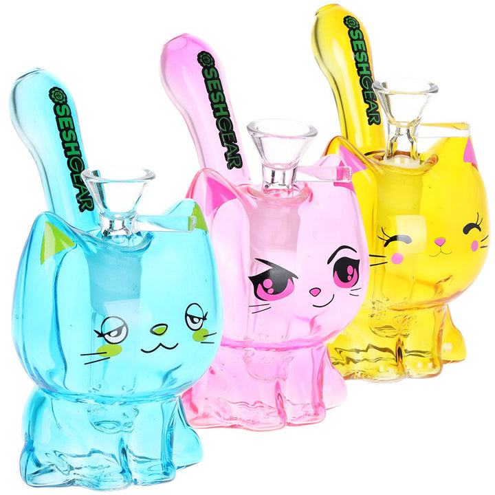 SeshGear Kitty Cat Glass Water Pipe | 5.5" | 14mm F | Colors Vary - Headshop.com