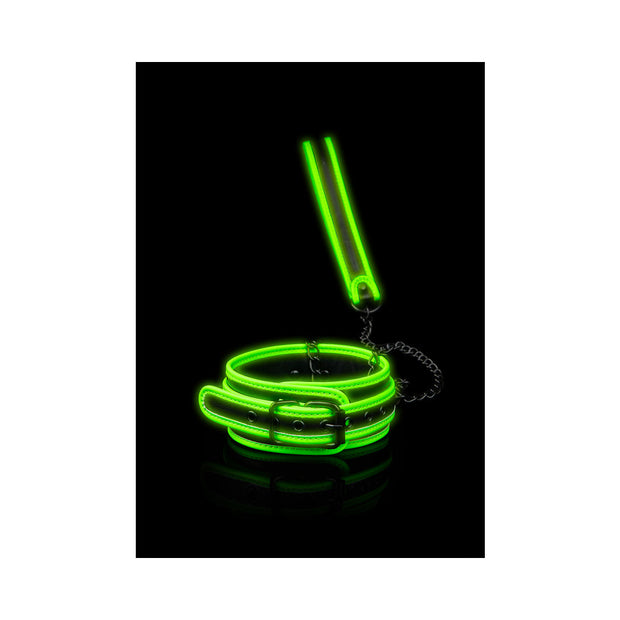 Ouch! Glow in the Dark Collar and Leash Set Neon Green - Headshop.com