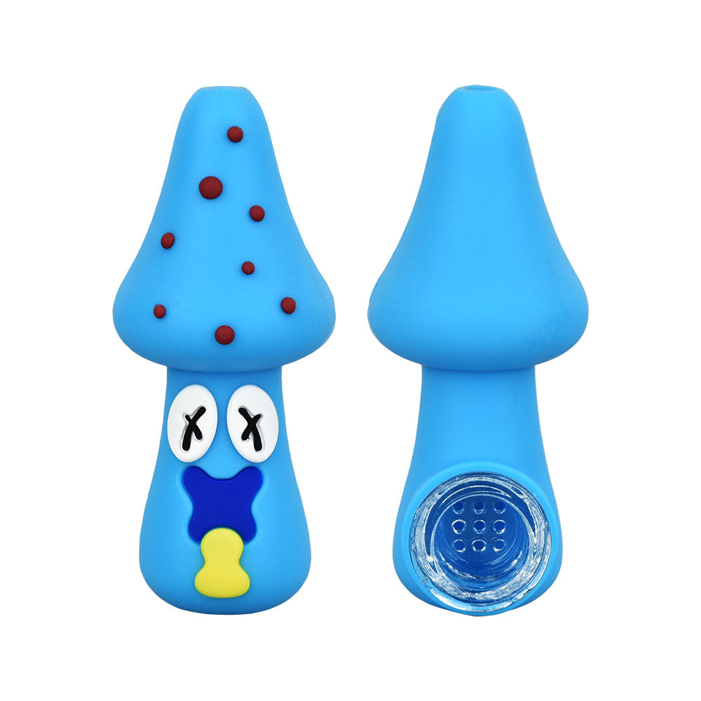 12PC DISPLAY - Spacey Facey Mushroom Silicone Hand Pipe - 3" / Assorted Colors - Headshop.com