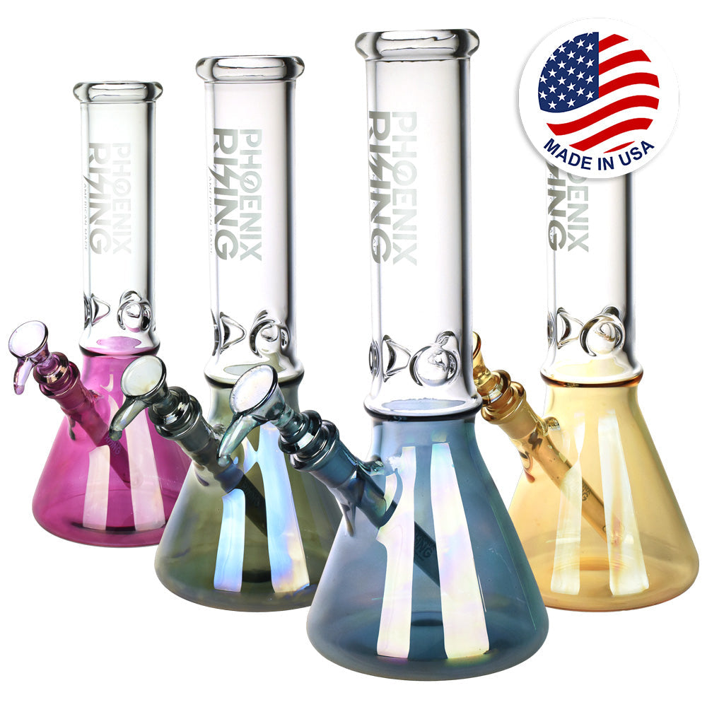 Phoenix Rising Metallic Bottom Beaker Water Pipe -12"/14mm F/Clrs Vry - Headshop.com