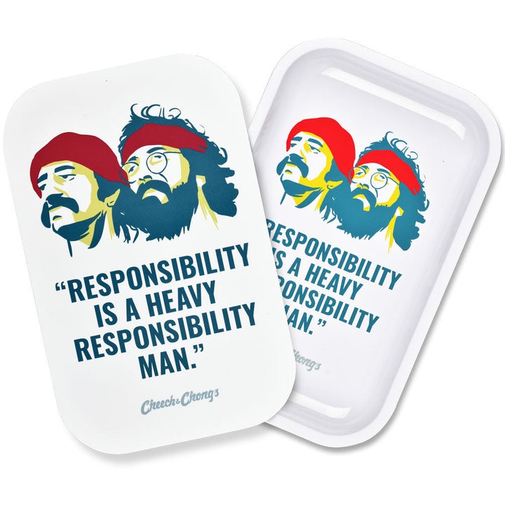 Cheech & Chong x Pulsar Metal Rolling Tray W/ Lid - Responsibility / 11" x 7" - Headshop.com