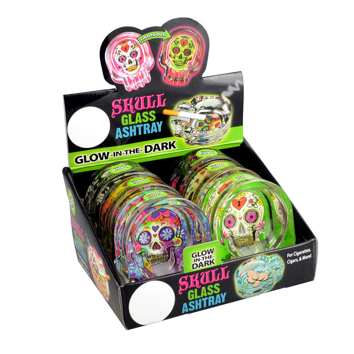 6PC DISPLAY - Sugar Skull Glass Ashtray - 2.75"x3.75" - Headshop.com