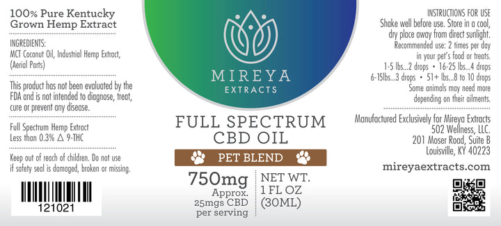 Mireya Extracts Extra Strength Pet CBD Oil 750mg - Headshop.com