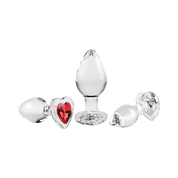 Adam & Eve Red Heart Gem Glass Plug Set - Headshop.com