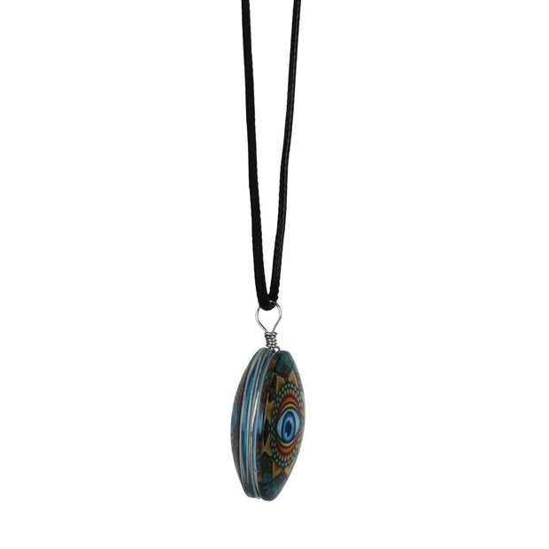Eye Mandala Round Glass Pendant Necklace - 18" / Designs Vary - Headshop.com
