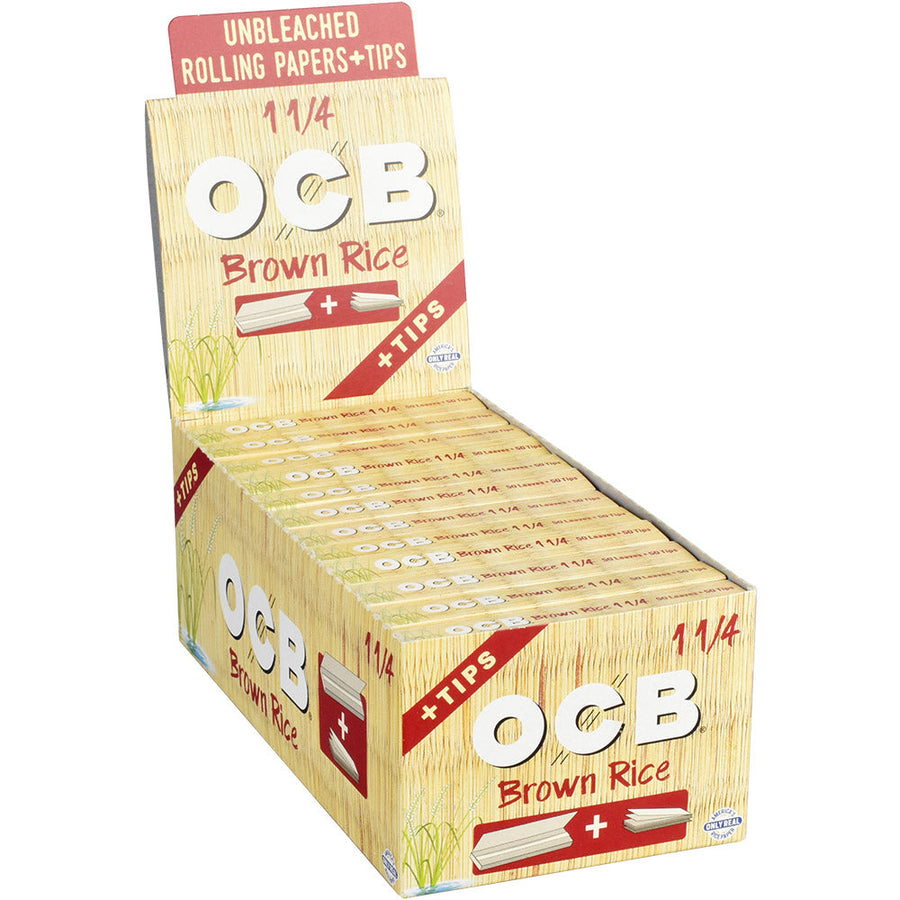 24PC DISPLAY - OCB Brown Rice Rolling Papers W/ Tips - Headshop.com