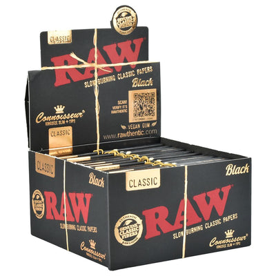 24CT DISPLAY - RAW Black Connoisseur Rolling Papers + Tips - Classic / 32pc / King Size Slim - Headshop.com