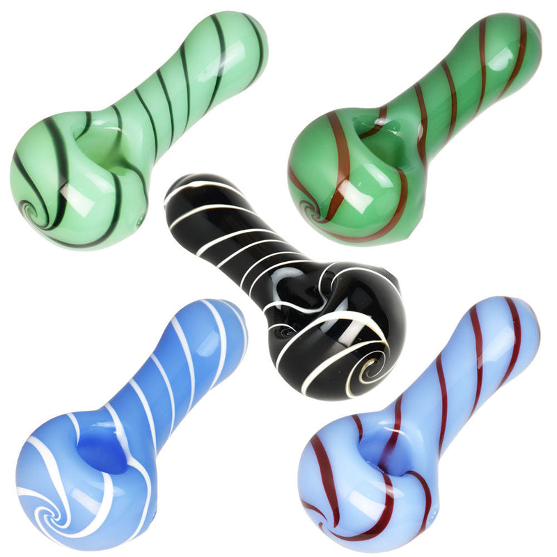 Single Line Swirl Glass Spoon Pipe - 3.75" / Colors Vary - Headshop.com