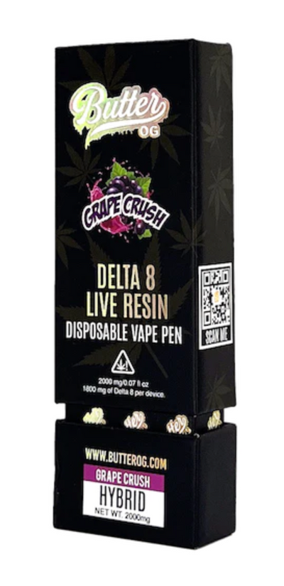 Butter OG Delta 8 Live Resin Disposable Vape 2G - Grape Crush (Indica) - Headshop.com
