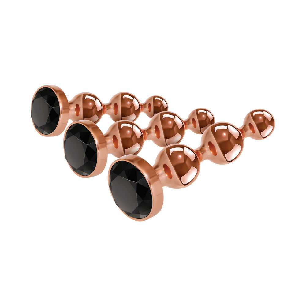 Gender X Gold Digger 3-Piece Rose Gold Beaded Anal Plug With Black Gemstone Base Set - Headshop.com