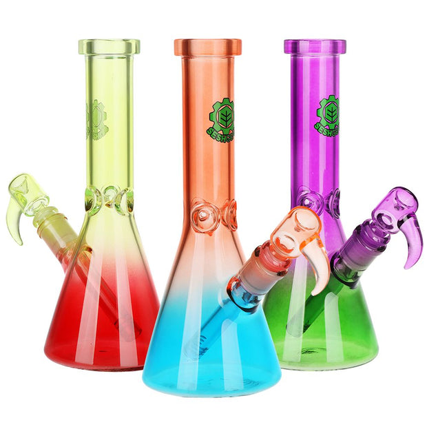 3CT BUNDLE - SeshGear Straight Neck Ombre Beaker Glass Water Pipe - 10" / 14mm F / Assorted Colors