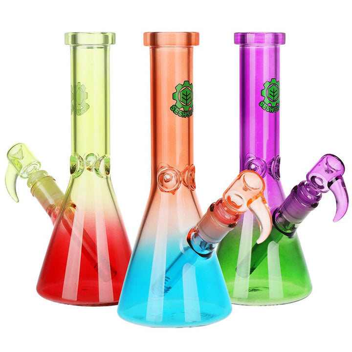 3CT BUNDLE - SeshGear Straight Neck Ombre Beaker Glass Water Pipe - 10" / 14mm F / Assorted Colors