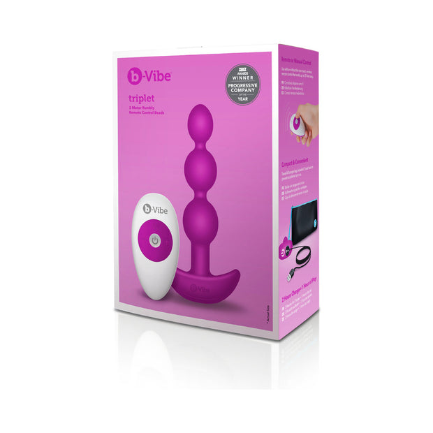 b-Vibe Triplet Rechargeable Remote-Controlled Vibrating Anal Beads Plug Fuchsia - Headshop.com