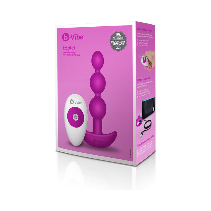 b-Vibe Triplet Rechargeable Remote-Controlled Vibrating Anal Beads Plug Fuchsia - Headshop.com