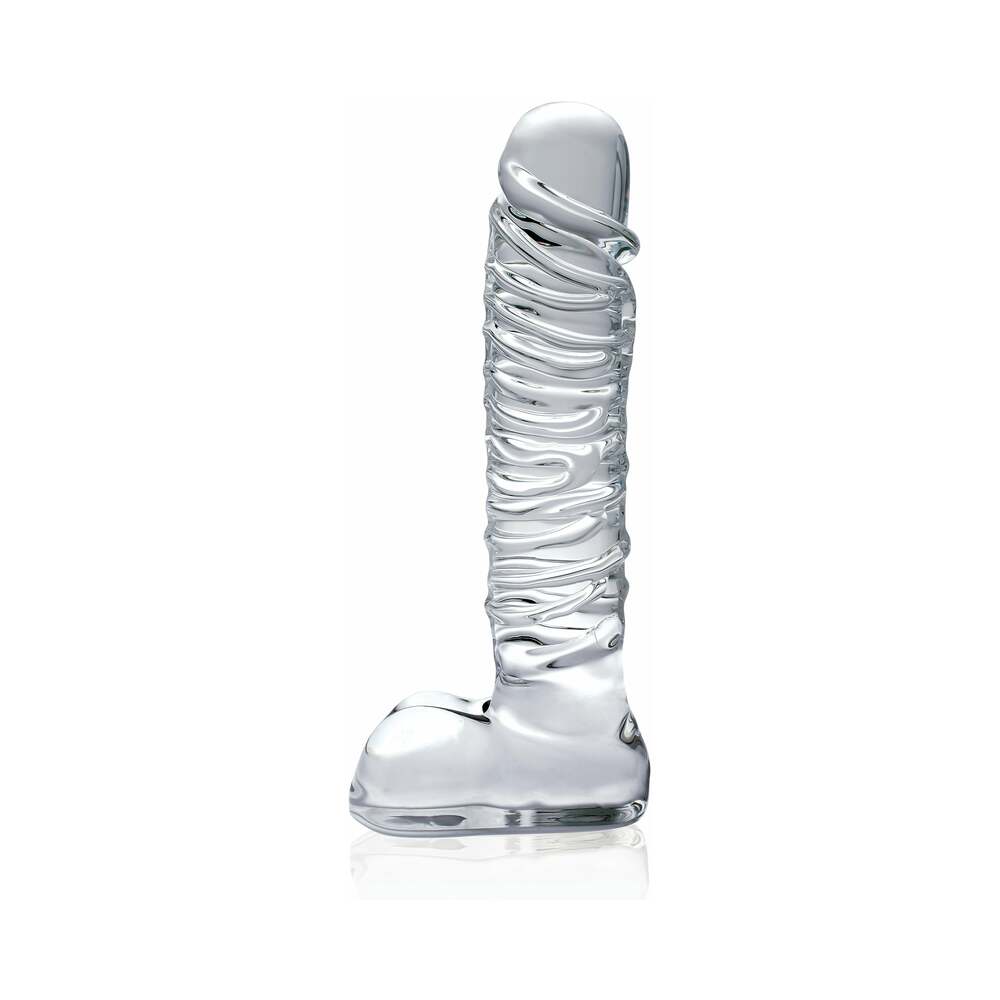 Pipedream Icicles No. 63 Ribbed Realistic 8.5 in. Glass Dildo Clear - Headshop.com
