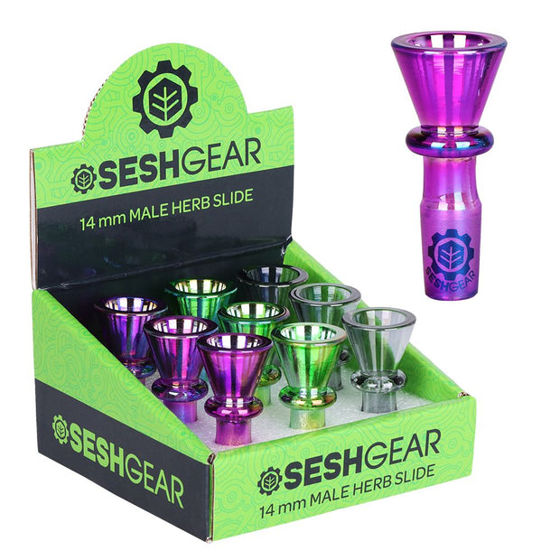 9CT DISPLAY - SeshGear Chromatic Funnel Bowl w/ Maria Handle - 14mm M / Assorted Colors