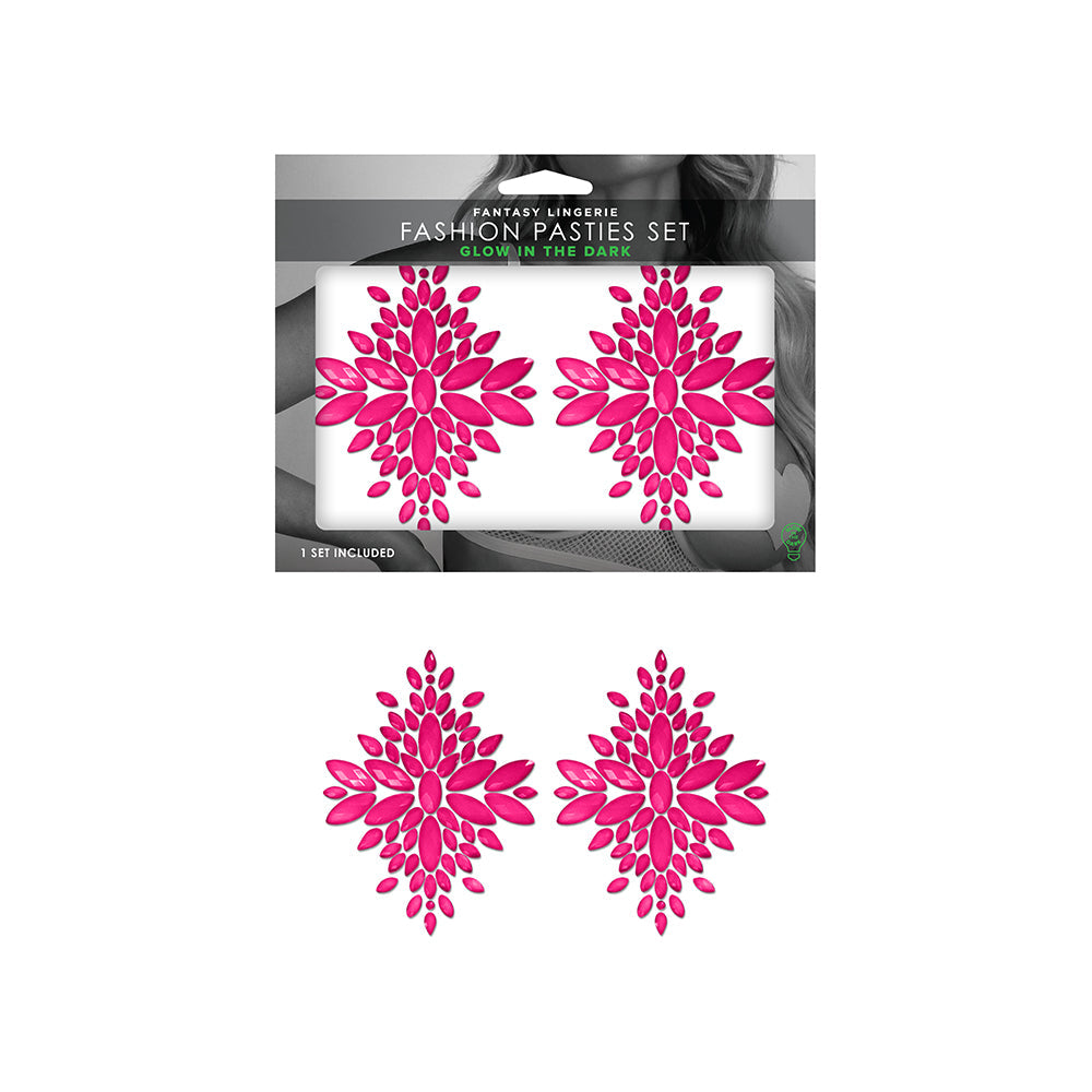 Fantasy Lingerie Glow-In-The-Dark Crystal Jeweled Pasties Neon Pink - Headshop.com