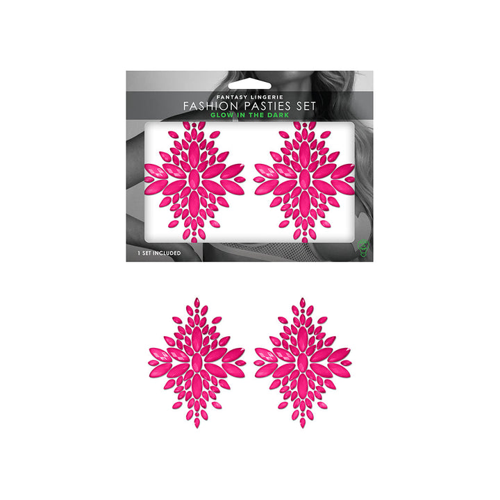 Fantasy Lingerie Glow-In-The-Dark Crystal Jeweled Pasties Neon Pink - Headshop.com