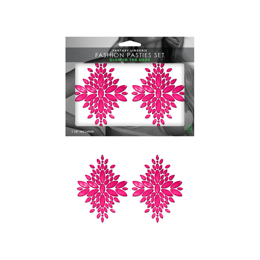 Fantasy Lingerie Glow-In-The-Dark Crystal Jeweled Pasties Neon Pink - Headshop.com