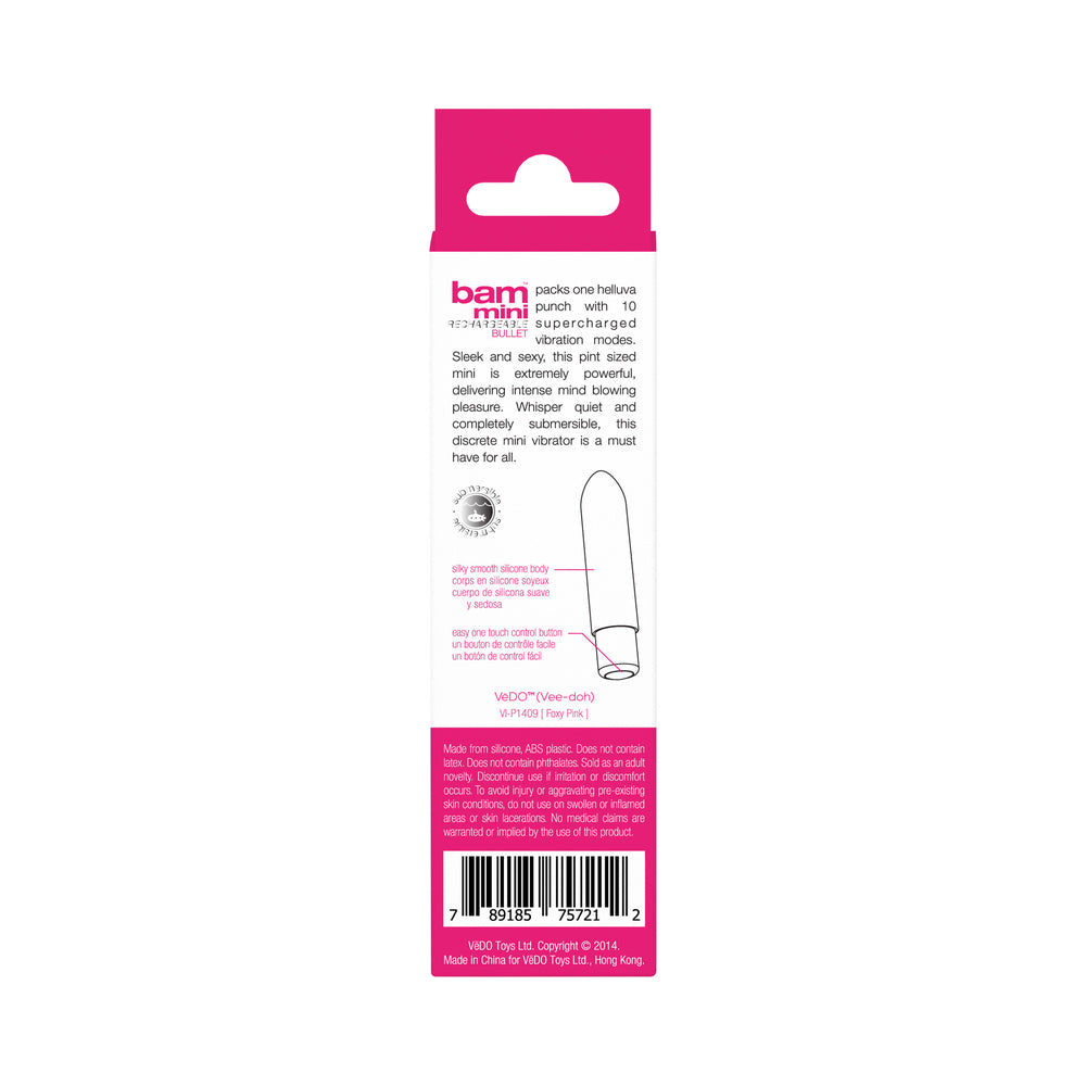 VeDO Bam Mini Rechargeable Bullet Vibe - Foxy Pink - Headshop.com