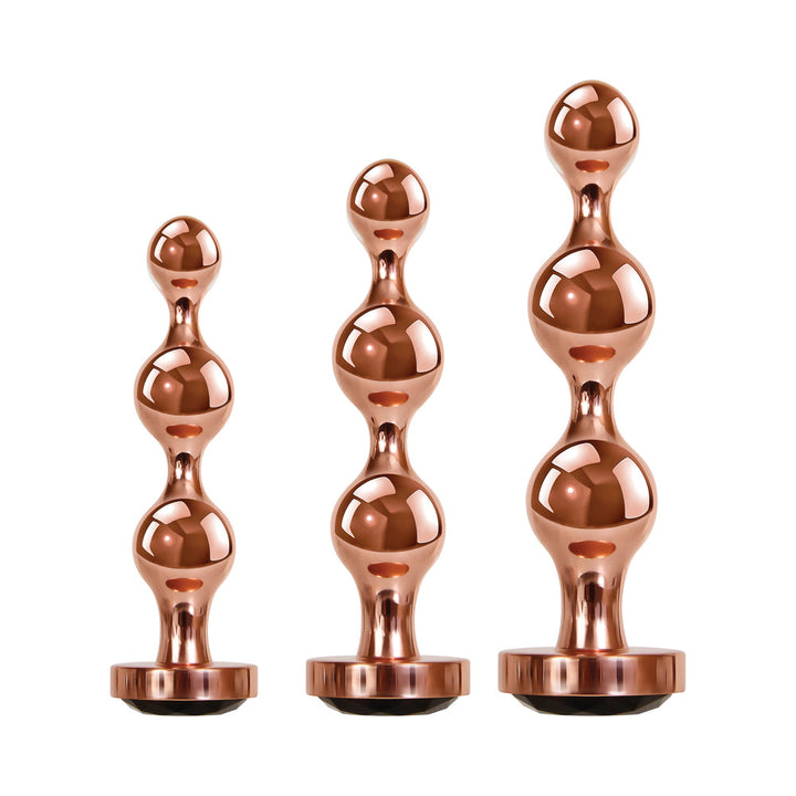 Gender X Gold Digger 3-Piece Rose Gold Beaded Anal Plug With Black Gemstone Base Set - Headshop.com
