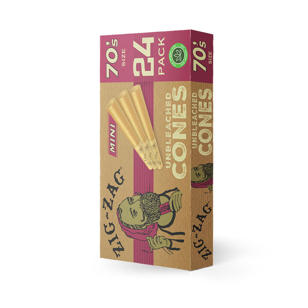 Zig Zag Unbleached Mini Cones | 24pk | 70mm | 12pc Display - Headshop.com