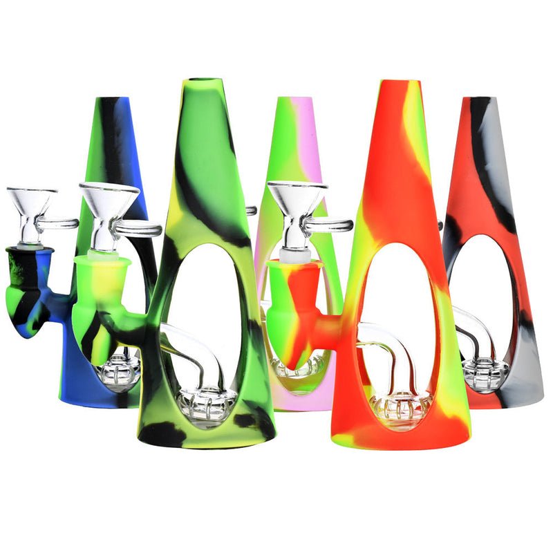 Silicone/Glass Cone Water Pipe - 6.5" / 14mm F / Colors Vary - Headshop.com