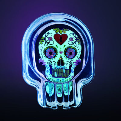 6PC DISPLAY - Sugar Skull Glass Ashtray - 2.75"x3.75" - Headshop.com