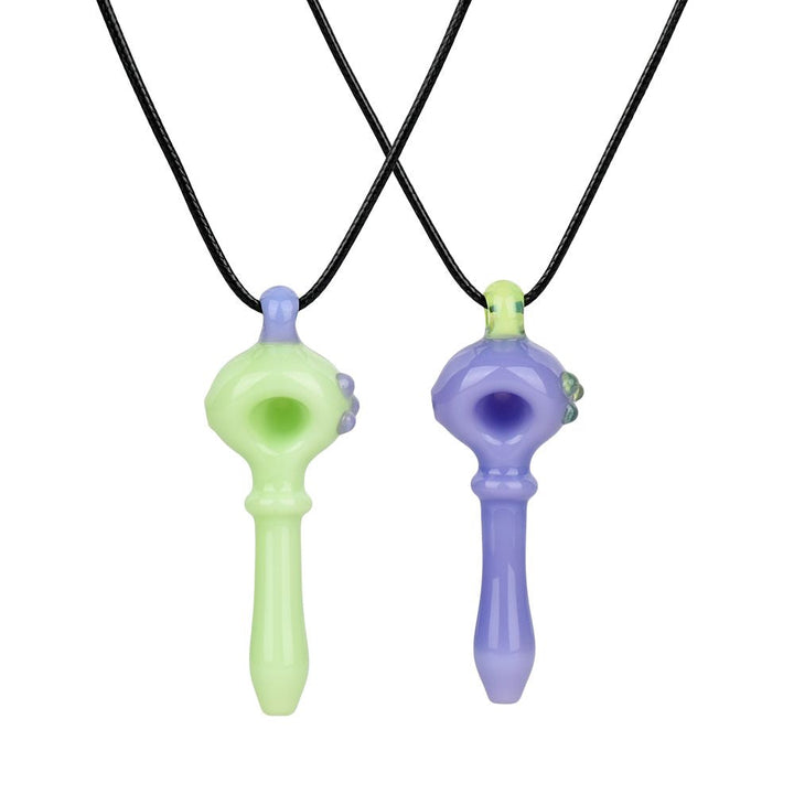 Pastel Glass Spoon Pipe Pendant Necklace - 13" / 2pcs - Headshop.com