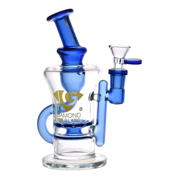 Diamond Glass Gold Ratchet Perc Recycler Water Pipe - 7.75" / 14mm F - Headshop.com