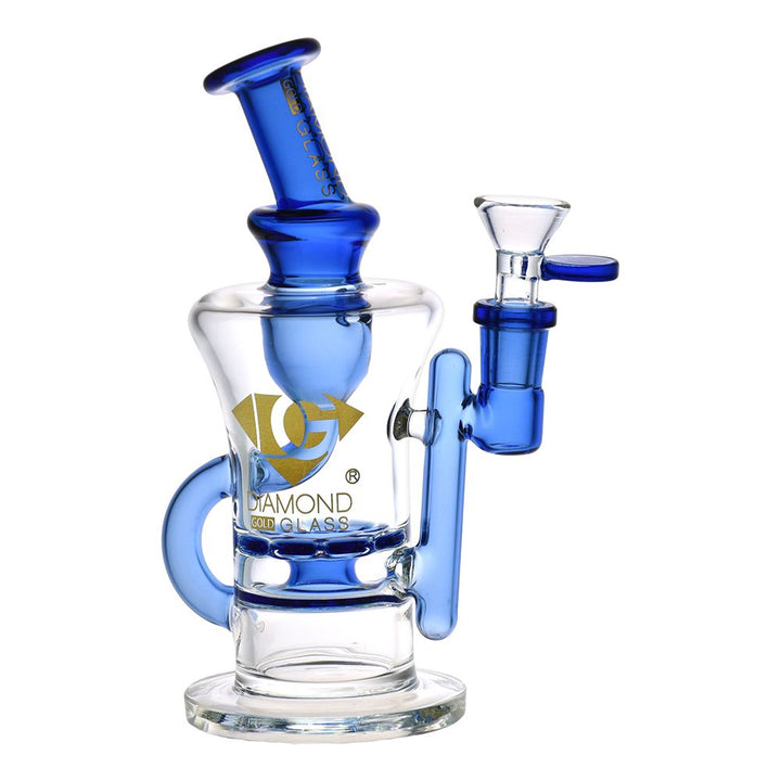 Diamond Glass Gold Ratchet Perc Recycler Water Pipe - 7.75" / 14mm F - Headshop.com