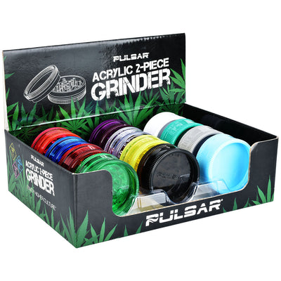 Pulsar Acrylic Grinder - 2pc / 2" / Assorted Colors 12PC DISPLAY - - Headshop.com