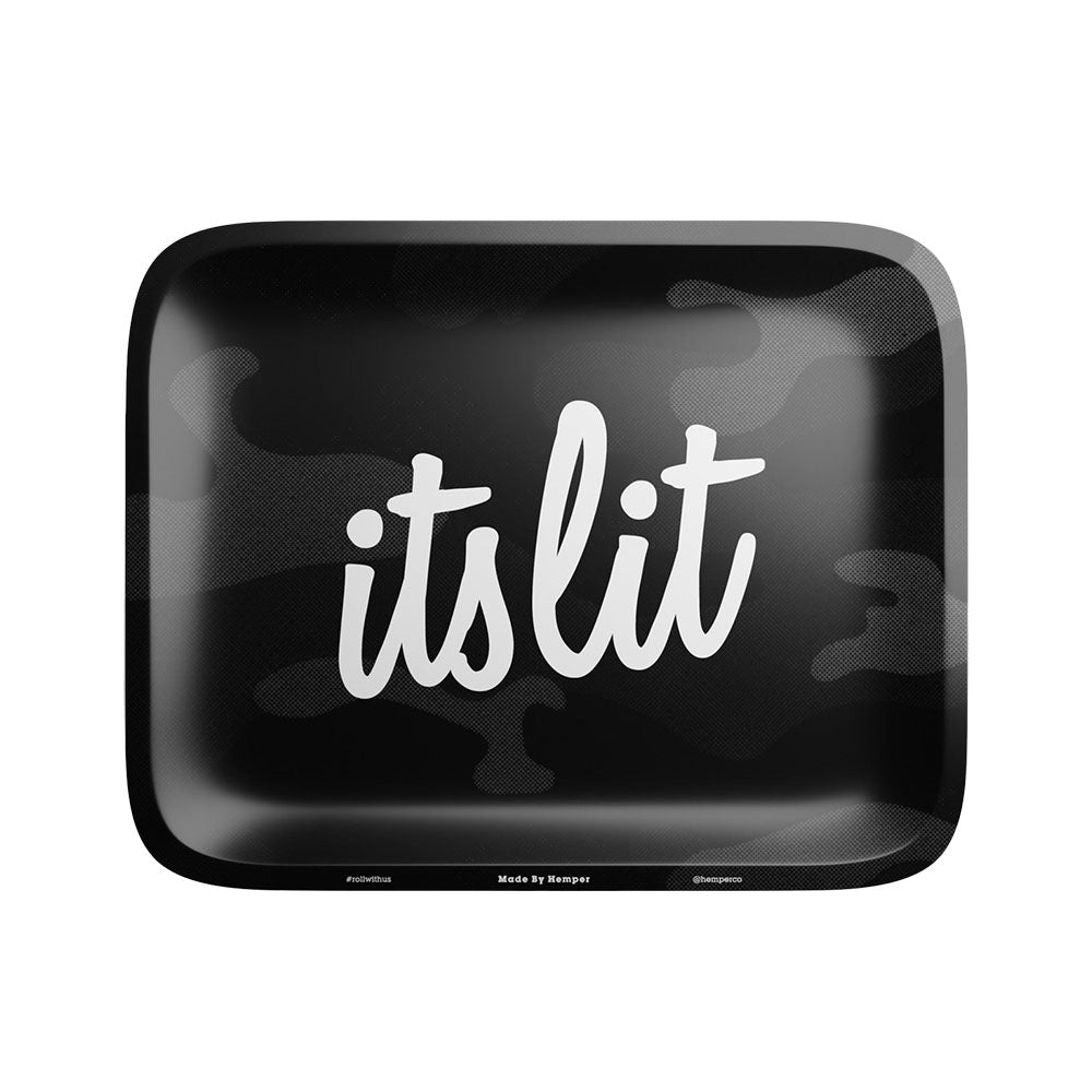 Hemper It's Lit Black Camouflage Metal Rolling Tray - 7"x5.5" - Headshop.com