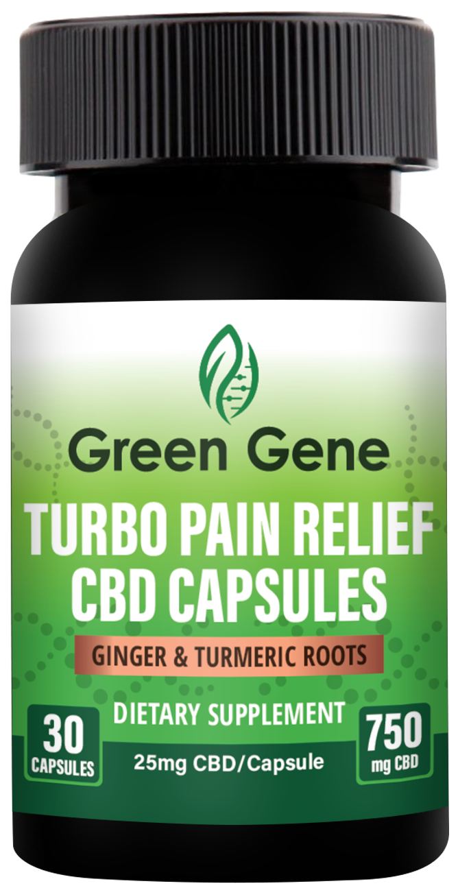 Turbo Pain Relief CBD Capsules W/ Ginger & Turmeric Roots (750MG-1500MG) - Headshop.com