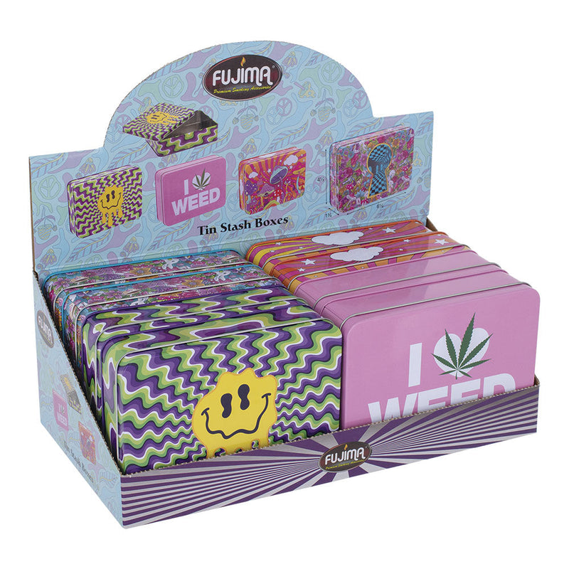 8PC DISPLAY - Fujima Tin Stash Box - 6.5"x4.5" / Assorted Designs - Headshop.com