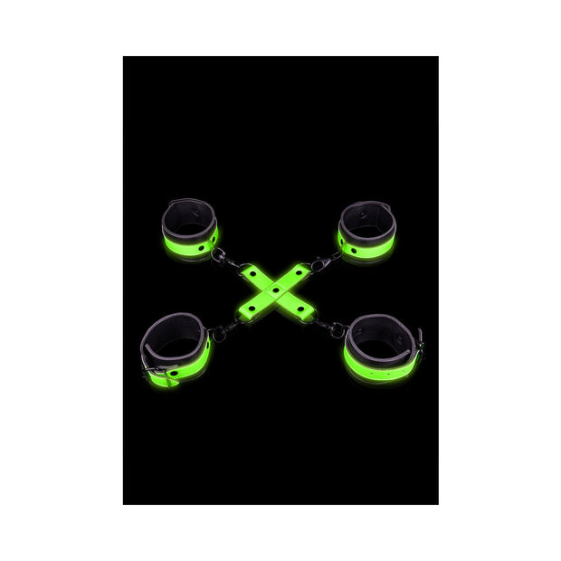 Ouch! Glow in the Dark Hand & Ankle Cuffs With Hogtie Set Neon Green - Headshop.com