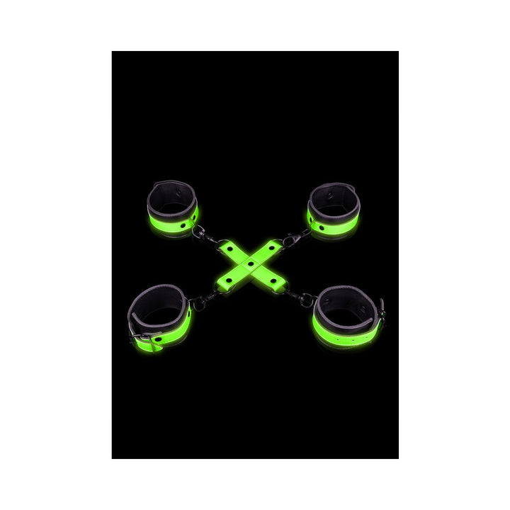 Ouch! Glow in the Dark Hand & Ankle Cuffs With Hogtie Set Neon Green - Headshop.com