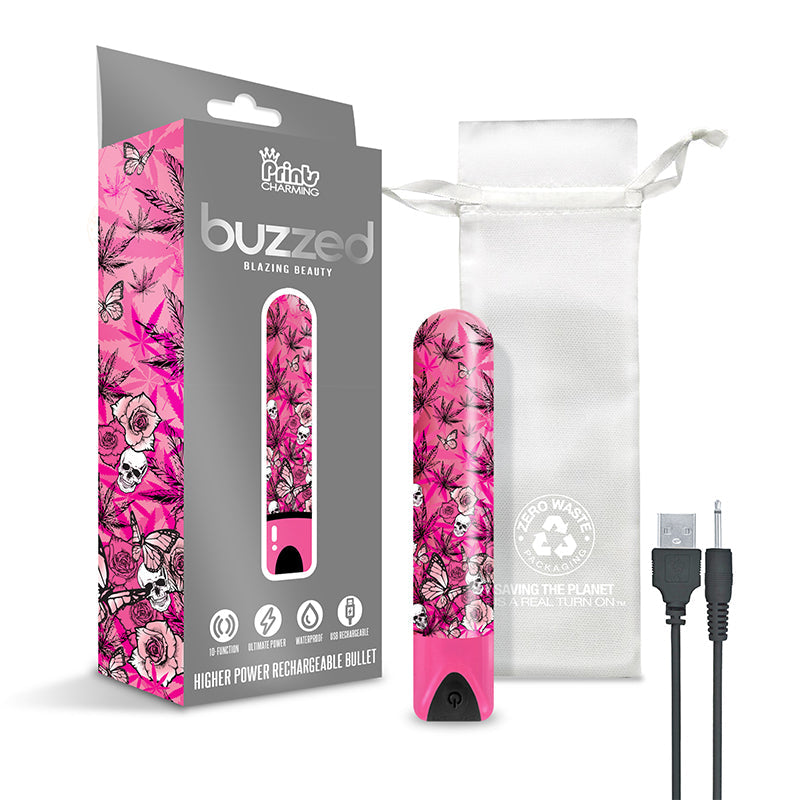 Prints Charming Buzzed Rechargeable Bullet - Blazing Beauty - Pink - Headshop.com