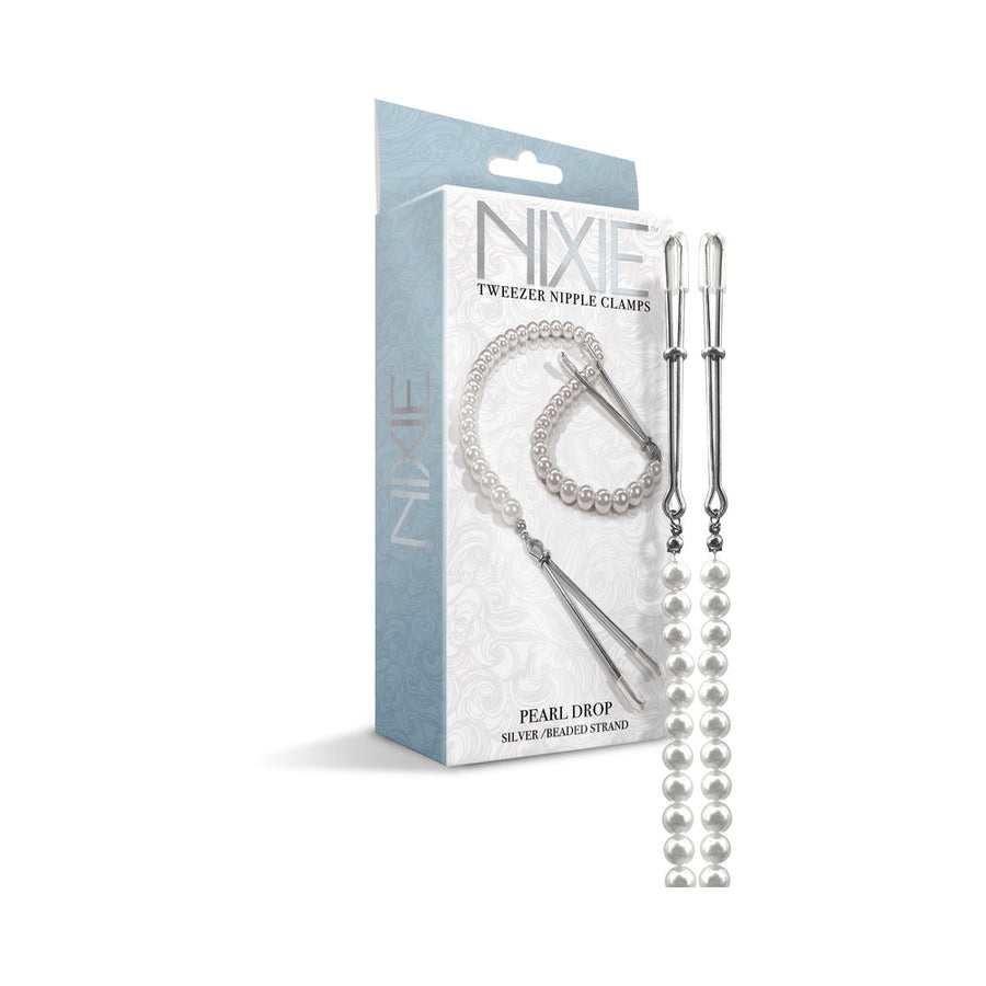Nixie Pearl Drop Beaded Tweezer Nipple Clamps Silver - Headshop.com