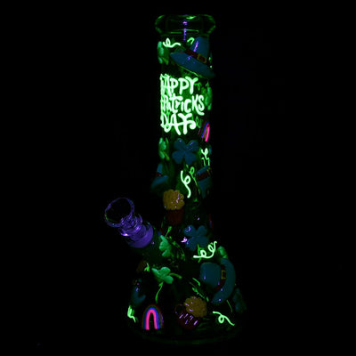 St. Patrick's Day Glow In The Dark Water Pipe - 10" / 14mm F - Headshop.com