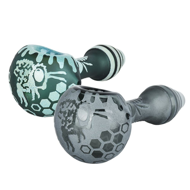 Milkyway Bee Hive Sandblasted Glass Spoon Pipe | 4.5" - Headshop.com