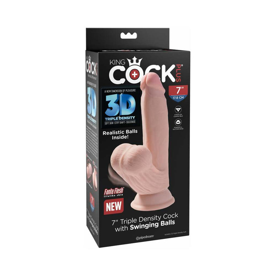 King Cock Plus 7 in. Triple-Density Cock With Swinging Balls Dildo Beige - Headshop.com